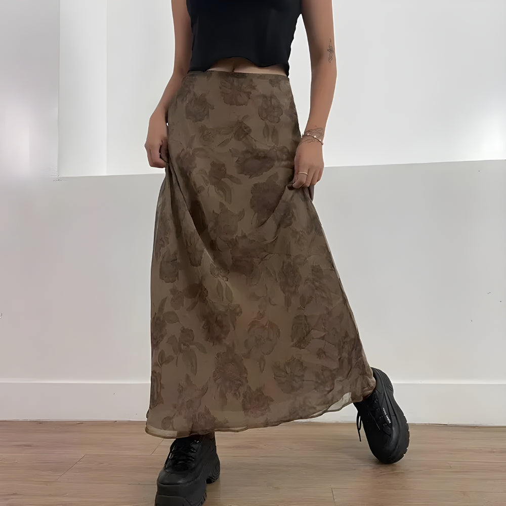Y2K Grunge Floral Maxi Skirt - Retro 90s Fashion Statement