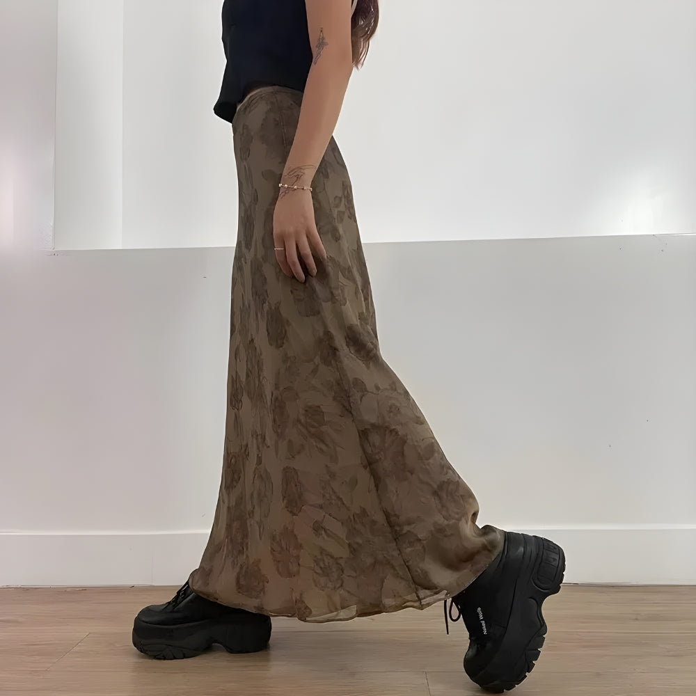 Y2K Grunge Floral Maxi Skirt - Retro 90s Fashion Statement