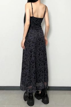 Y2K Grunge Floral Printed Maxi Dress - Retro 90s Summer Outfit