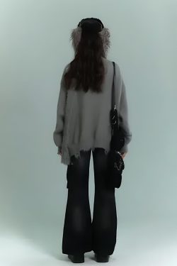 Y2K Grunge Fluffy Cardigan with Scarf Tie - Retro 90s Fashion Statement