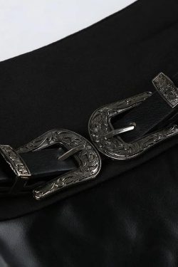 Y2K Grunge Goth Double Slit Maxi Skirt - Retro 90s Fashion Statement