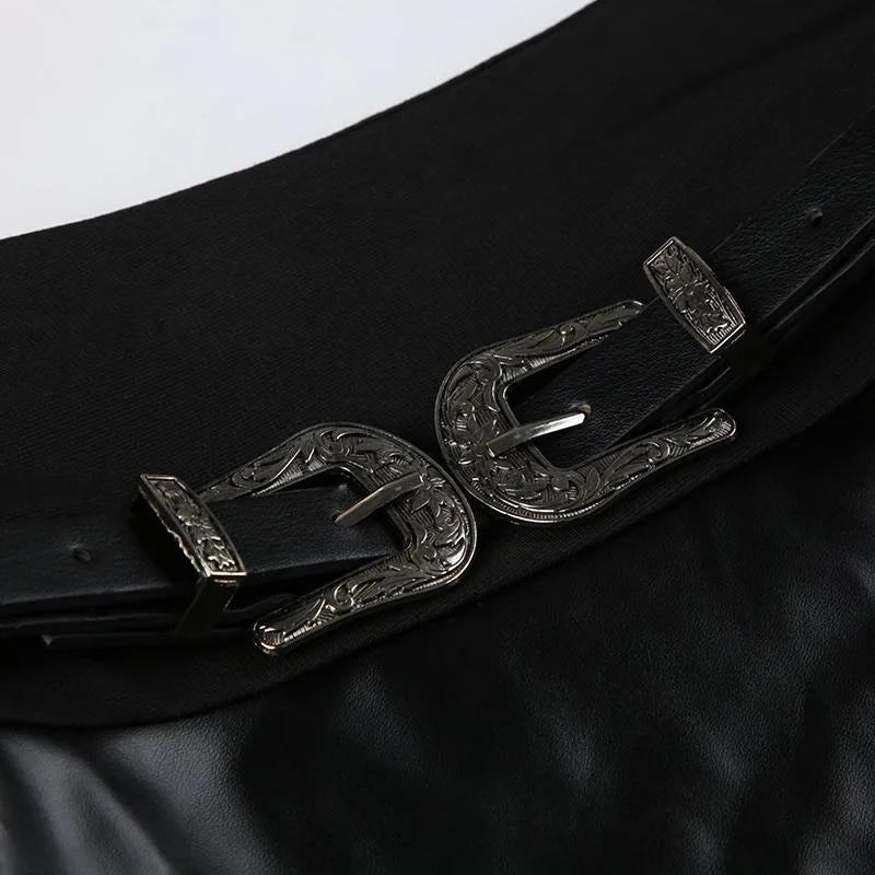 Y2K Grunge Goth Double Slit Maxi Skirt - Retro 90s Fashion Statement