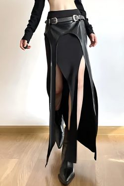 Y2K Grunge Goth Double Slit Maxi Skirt - Retro 90s Fashion Statement