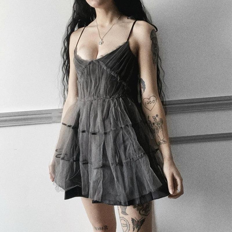 Y2K Grunge Goth Strap Patchwork Mini Dress - Retro 90s Fashion Y2K Grunge Goth Strap Patchwork Mini Dress - Retro 90s Fashion