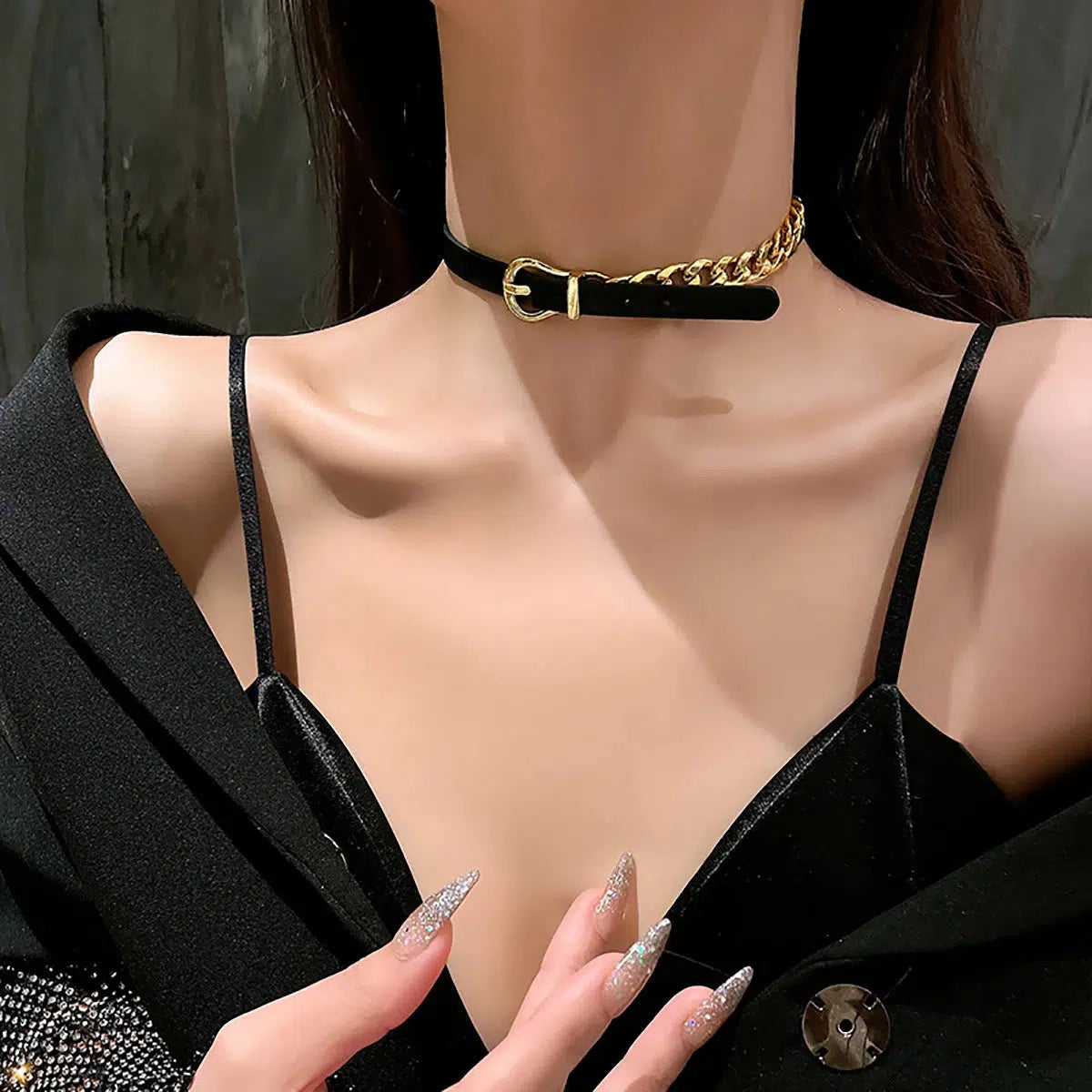 Y2K Grunge Half Belted Chain Necklace - Retro 90s Fashion Statement Accessory Y2K Grunge Half Belted Chain Necklace - Retro 90s Fashion Statement Accessory