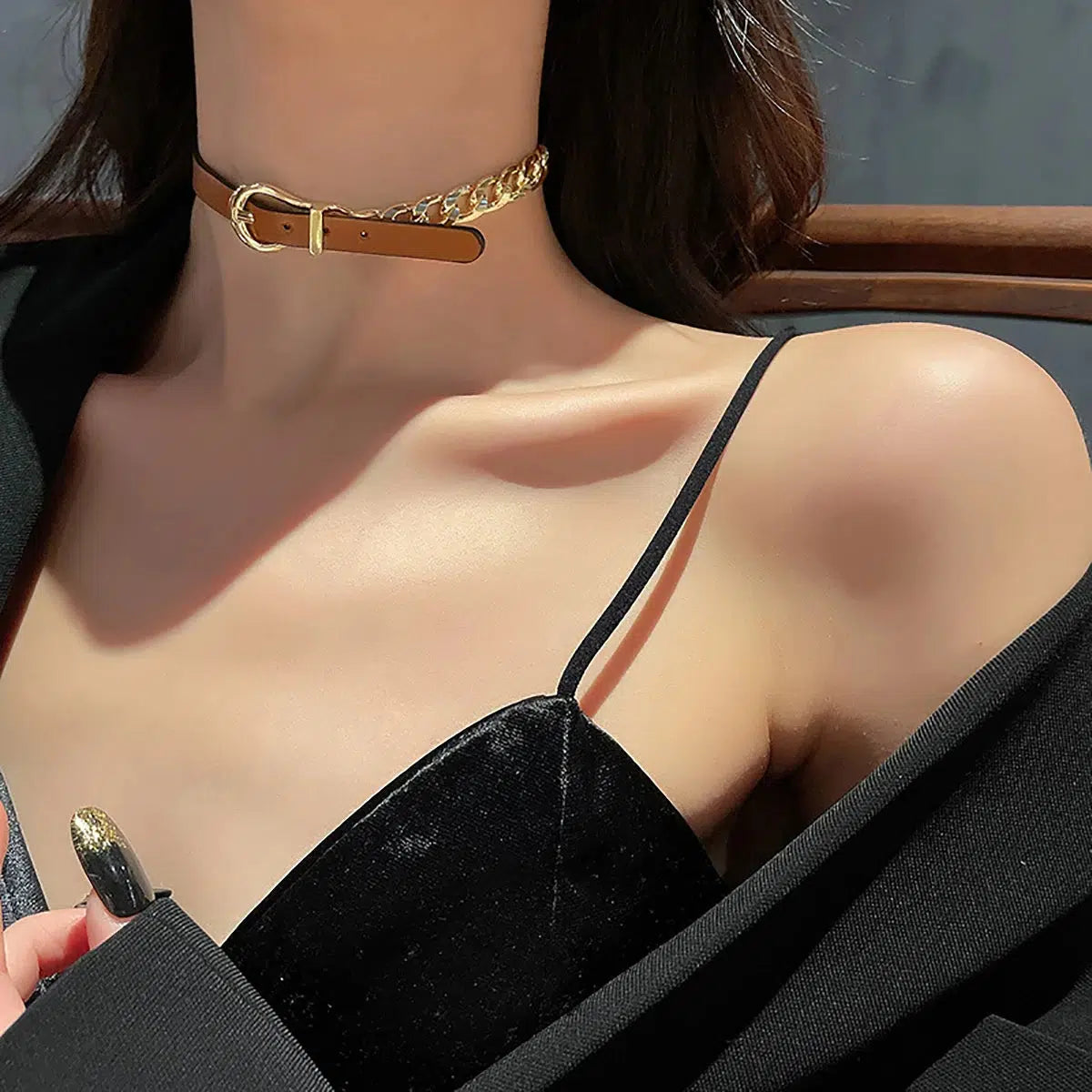 Y2K Grunge Half Belted Chain Necklace - Retro 90s Fashion Statement Accessory Y2K Grunge Half Belted Chain Necklace - Retro 90s Fashion Statement Accessory