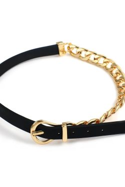 Y2K Grunge Half Belted Chain Necklace - Retro 90s Fashion Statement Accessory