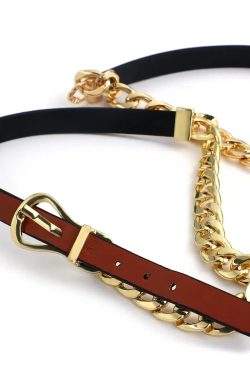 Y2K Grunge Half Belted Chain Necklace - Retro 90s Fashion Statement Accessory