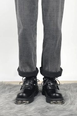 Y2K Grunge Lace Up Platform Boots with Belted Detail - Retro 90s Fashion