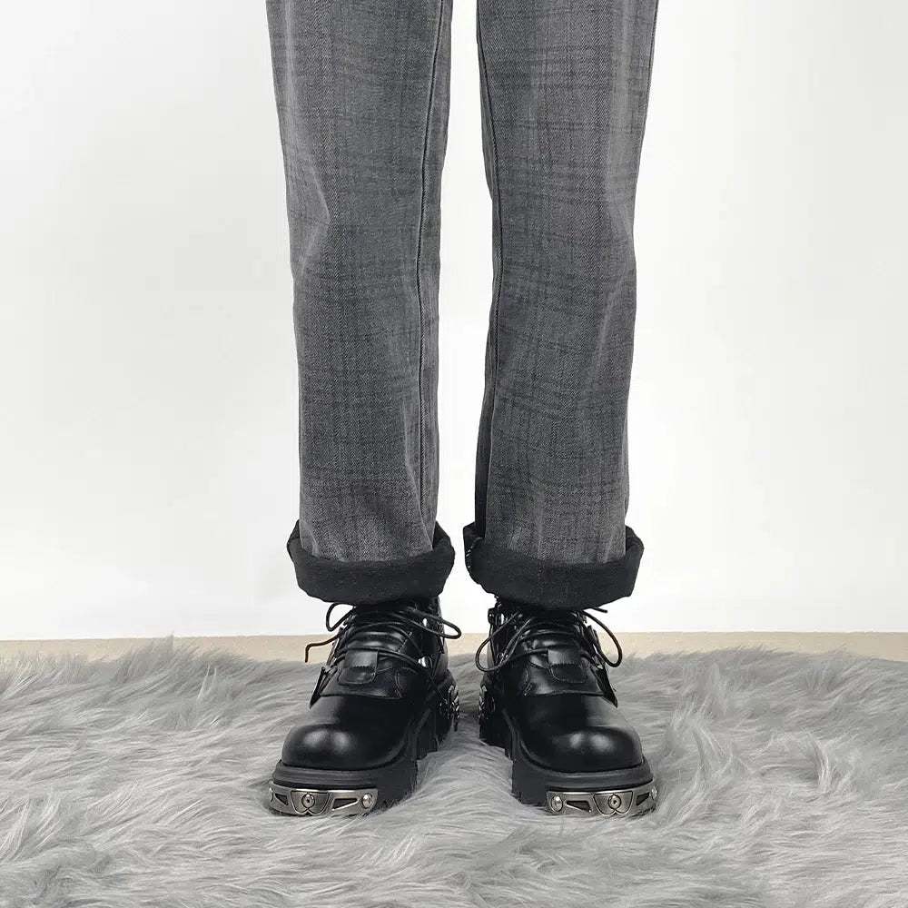 Y2K Grunge Lace Up Platform Boots with Belted Detail - Retro 90s Fashion Y2K Grunge Lace Up Platform Boots with Belted Detail - Retro 90s Fashion