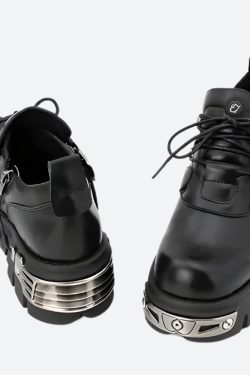 Y2K Grunge Lace Up Platform Boots with Belted Detail - Retro 90s Fashion