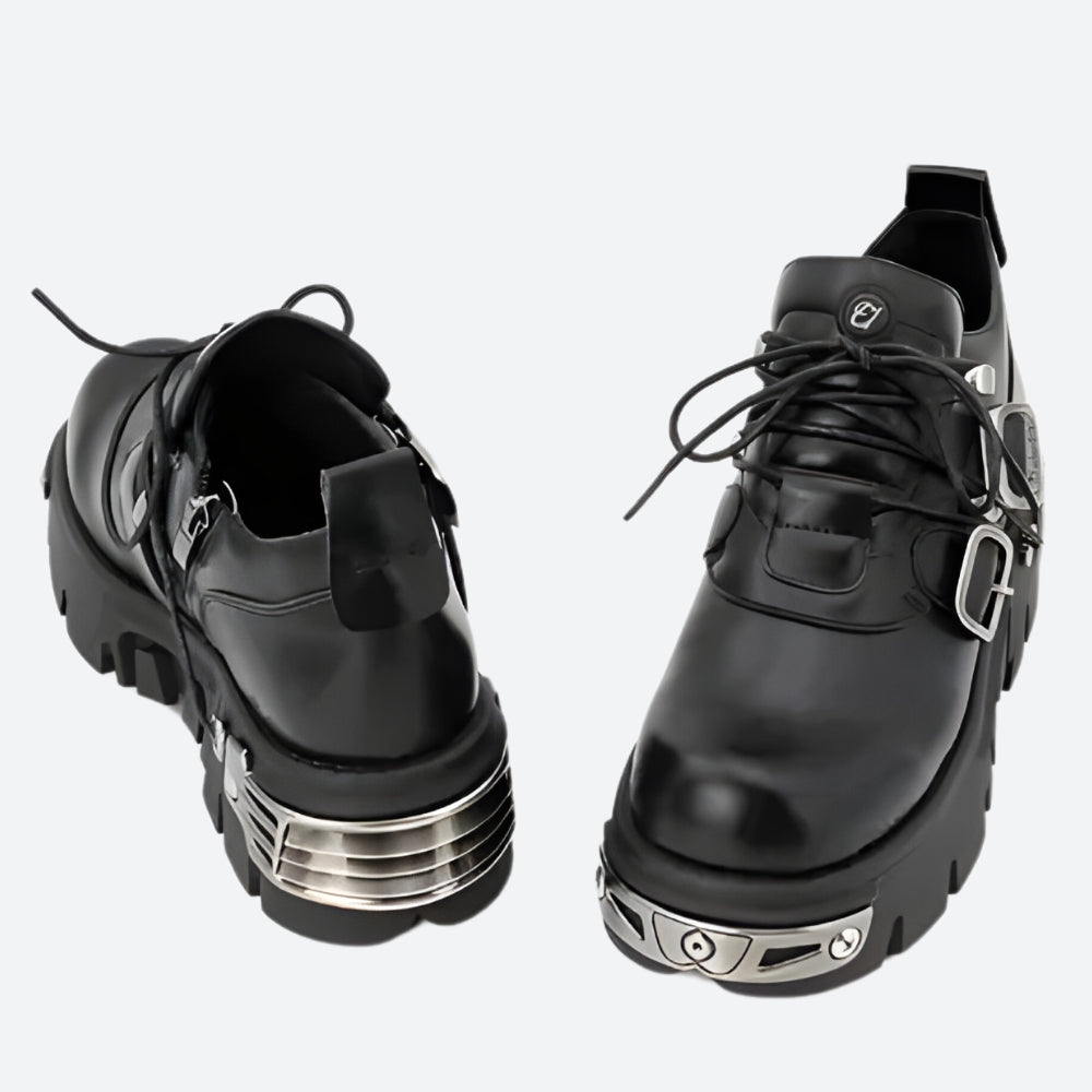 Y2K Grunge Lace Up Platform Boots with Belted Detail - Retro 90s Fashion Y2K Grunge Lace Up Platform Boots with Belted Detail - Retro 90s Fashion