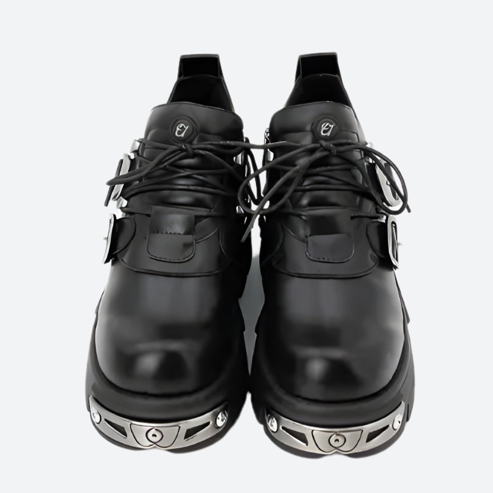 Y2K Grunge Lace Up Platform Boots with Belted Detail - Retro 90s Fashion Y2K Grunge Lace Up Platform Boots with Belted Detail - Retro 90s Fashion