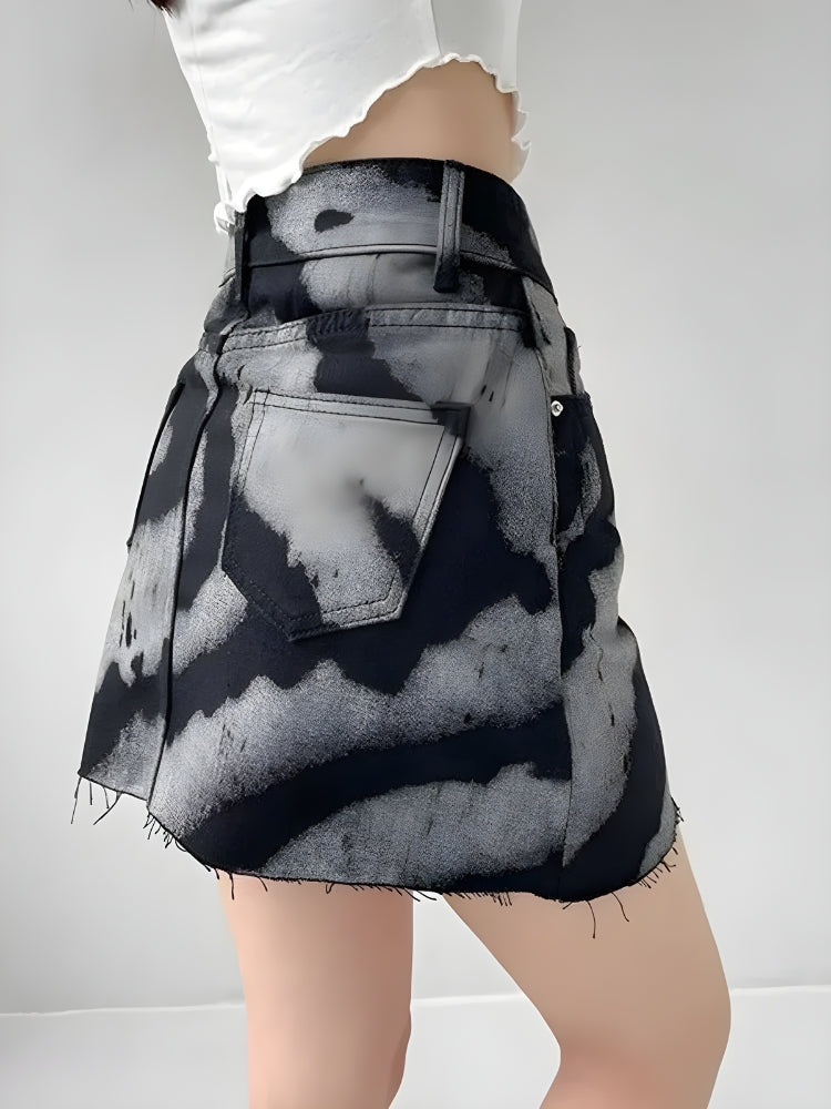 Y2K Grunge Spray Paint Distressed Mini Skirt - Retro 90s Fashion Outfit Y2K Grunge Spray Paint Distressed Mini Skirt - Retro 90s Fashion Outfit