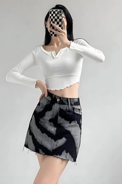 Y2K Grunge Spray Paint Distressed Mini Skirt - Retro 90s Fashion Outfit