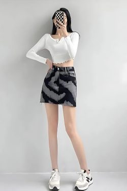 Y2K Grunge Spray Paint Distressed Mini Skirt - Retro 90s Fashion Outfit
