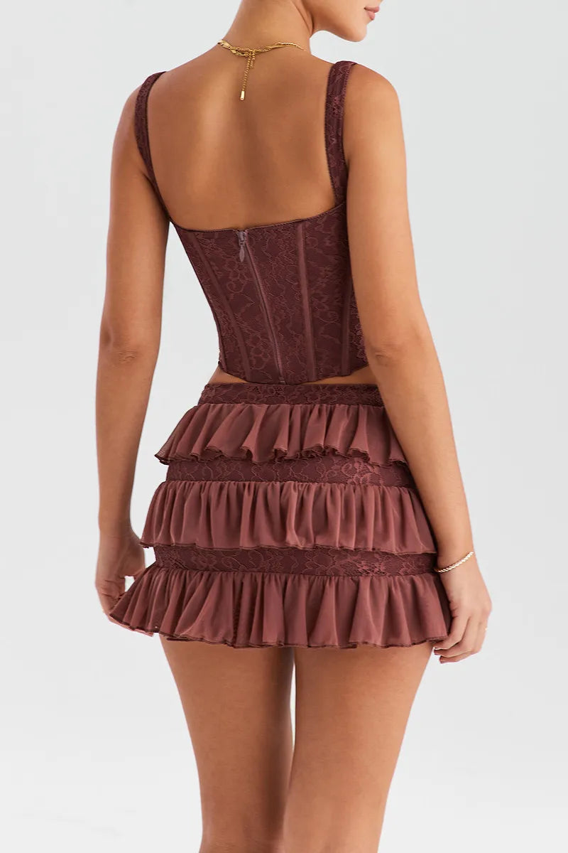 Y2K Lace Corset Top & Mini Skirt Set - Retro Style Y2K Summer Outfit Y2K Lace Corset Top & Mini Skirt Set - Retro Style Y2K Summer Outfit