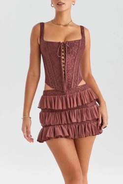 Y2K Lace Corset Top & Mini Skirt Set - Retro Style Y2K Summer Outfit