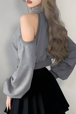 Y2K Lace Up Cut Out Cropped Sweatshirt - Retro 90s Grunge Style