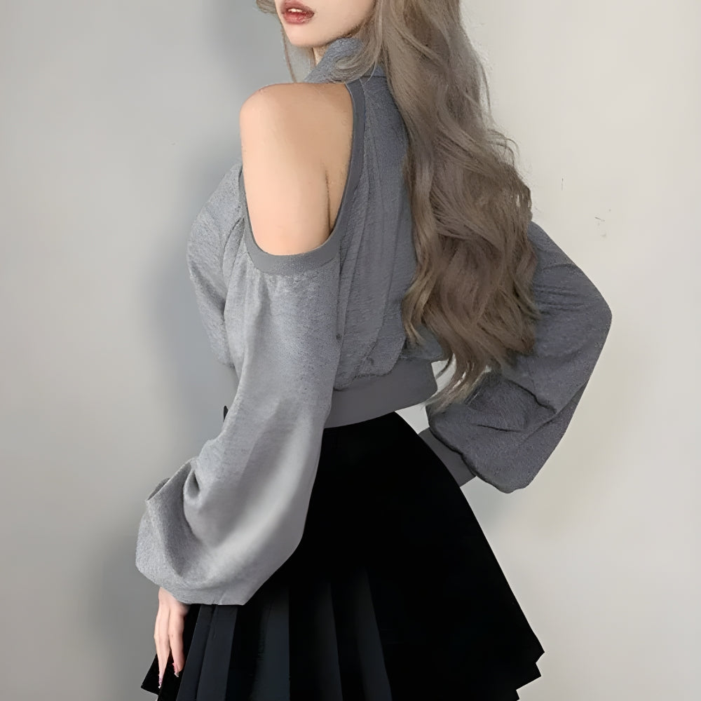 Y2K Lace Up Cut Out Cropped Sweatshirt - Retro 90s Grunge Style Y2K Lace Up Cut Out Cropped Sweatshirt - Retro 90s Grunge Style