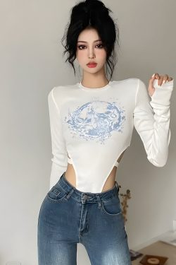 Y2K Mythology Figure Printed Bodysuit - Retro Style Grunge Outfit