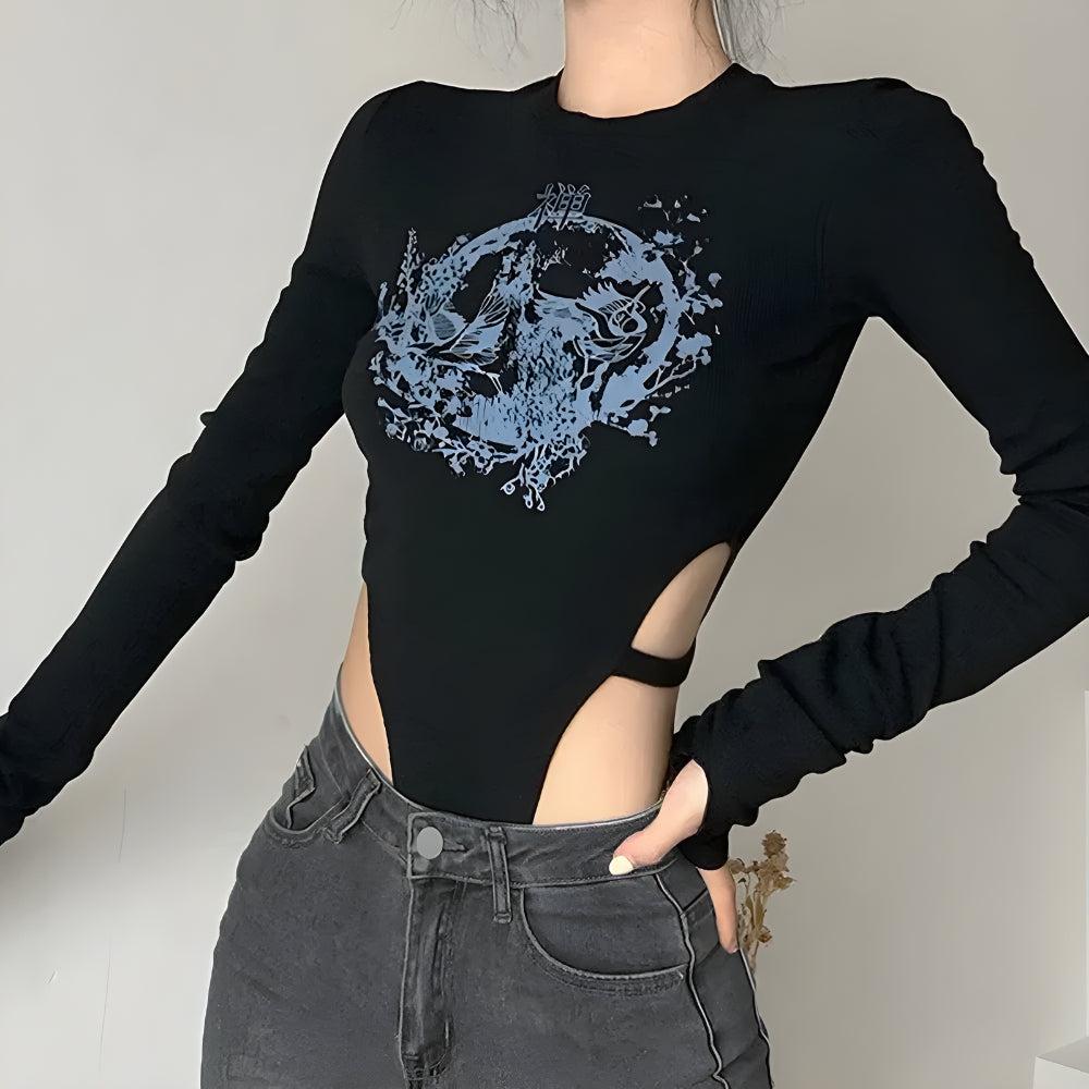 Y2K Mythology Figure Printed Bodysuit - Retro Style Grunge Outfit Y2K Mythology Figure Printed Bodysuit - Retro Style Grunge Outfit