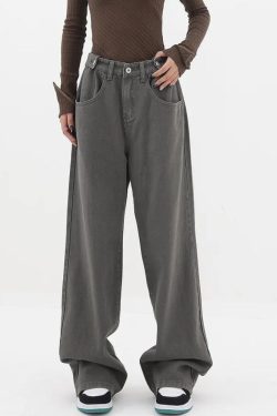 Y2K Retro Adjustable Waist Baggy Denim Jeans - Perfect for 90s and Grunge Outfits