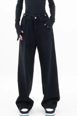 Y2K Retro Adjustable Waist Baggy Denim Jeans - Perfect for 90s and Grunge Outfits