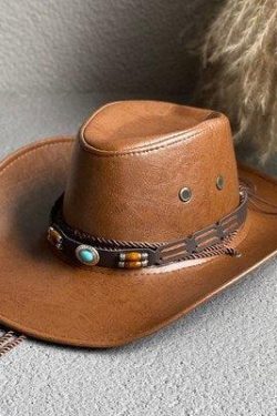 Y2K Retro Cowgirl Adjustable Faux Leather Western Hat - Perfect for 90s and Grunge Outfits