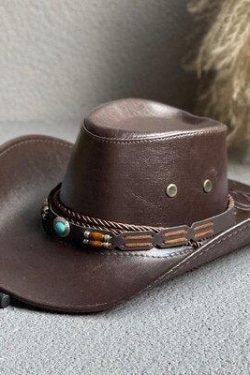 Y2K Retro Cowgirl Adjustable Faux Leather Western Hat - Perfect for 90s and Grunge Outfits