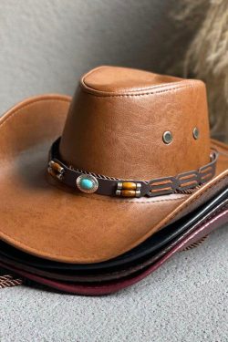 Y2K Retro Cowgirl Adjustable Faux Leather Western Hat - Perfect for 90s and Grunge Outfits