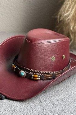 Y2K Retro Cowgirl Adjustable Faux Leather Western Hat - Perfect for 90s and Grunge Outfits