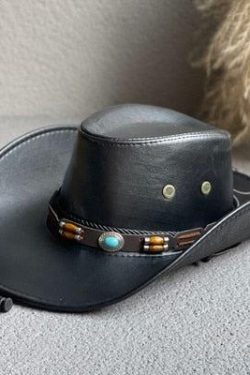 Y2K Retro Cowgirl Adjustable Faux Leather Western Hat - Perfect for 90s and Grunge Outfits