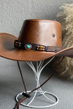 Y2K Retro Cowgirl Adjustable Faux Leather Western Hat - Perfect for 90s and Grunge Outfits