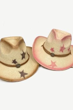 Y2K Retro Cowgirl Adjustable Woven Straw Hat - Perfect for 90s and Grunge Outfits