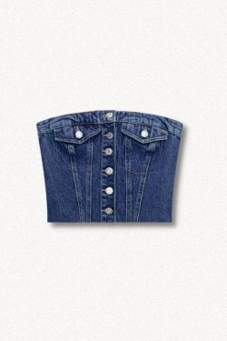 Y2K Retro Cowgirl Button Up Denim Tube Top - Perfect for 90s and Grunge Outfits