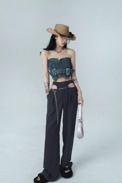 Y2K Retro Cowgirl Crop Denim Tube Top - Perfect for 90s and Y2K Summer Outfits