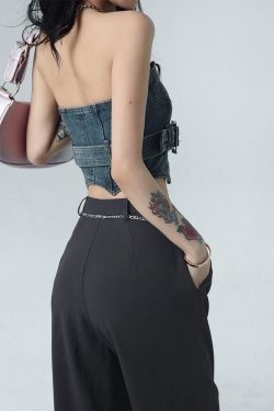 Y2K Retro Cowgirl Crop Denim Tube Top - Perfect for 90s and Y2K Summer Outfits