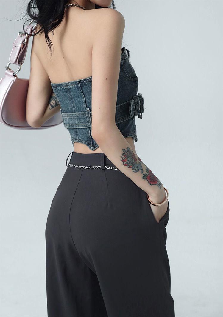 Y2K Retro Cowgirl Crop Denim Tube Top - Perfect for 90s and Y2K Summer Outfits