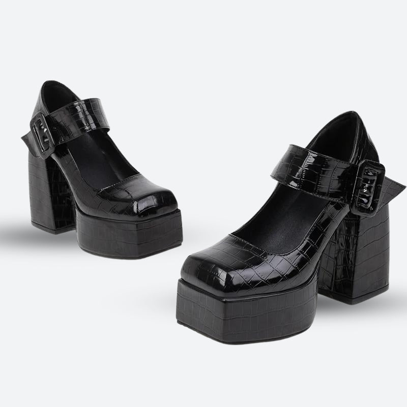 Y2K Retro Crocodile Square Toe Platform High Heels - Perfect for 90s and Grunge Outfits Y2K Retro Crocodile Square Toe Platform High Heels - Perfect for 90s and Grunge Outfits