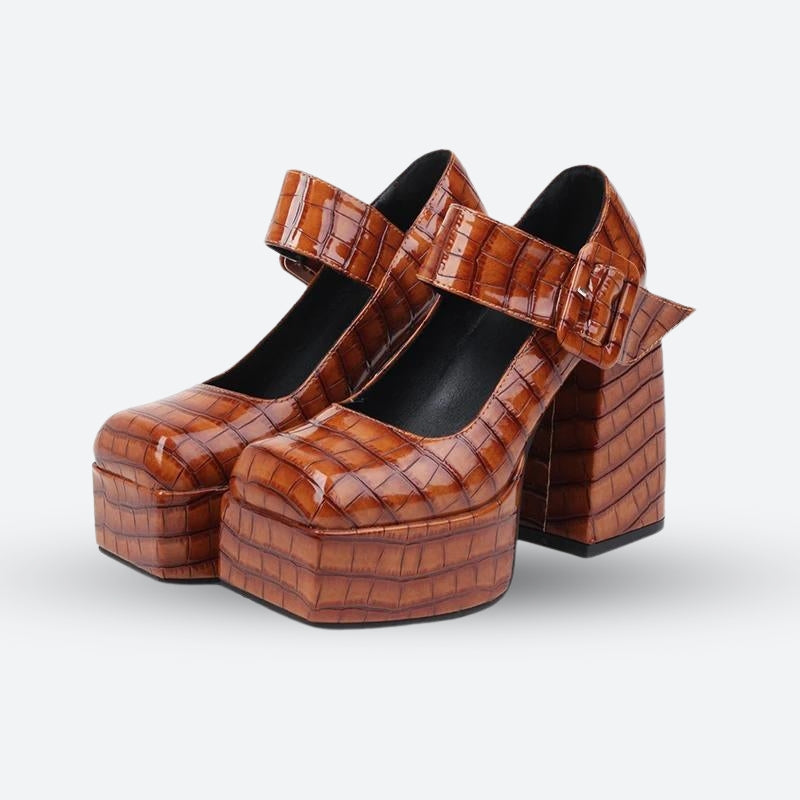 Y2K Retro Crocodile Square Toe Platform High Heels - Perfect for 90s and Grunge Outfits Y2K Retro Crocodile Square Toe Platform High Heels - Perfect for 90s and Grunge Outfits