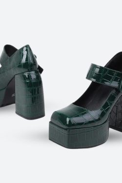 Y2K Retro Crocodile Square Toe Platform High Heels - Perfect for 90s and Grunge Outfits