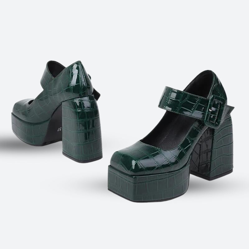 Y2K Retro Crocodile Square Toe Platform High Heels - Perfect for 90s and Grunge Outfits Y2K Retro Crocodile Square Toe Platform High Heels - Perfect for 90s and Grunge Outfits