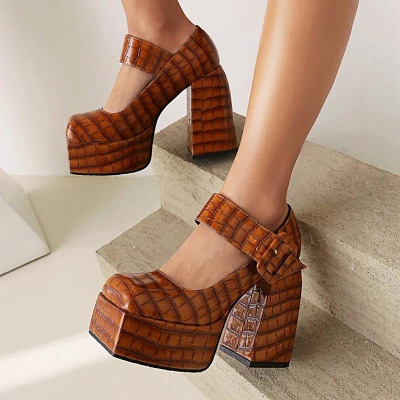 Y2K Retro Crocodile Square Toe Platform High Heels - Perfect for 90s and Grunge Outfits Y2K Retro Crocodile Square Toe Platform High Heels - Perfect for 90s and Grunge Outfits