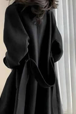 Y2K Retro Dark Academia Belted Long Coat - Perfect for Grunge and 90s Fashion
