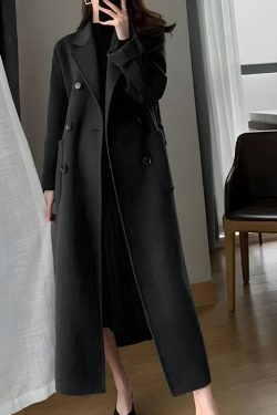 Y2K Retro Dark Academia Belted Long Coat - Perfect for Grunge and 90s Fashion