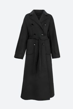 Y2K Retro Dark Academia Belted Long Coat - Perfect for Grunge and 90s Fashion