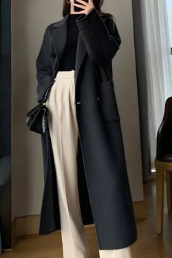 Y2K Retro Dark Academia Belted Long Coat - Perfect for Grunge and 90s Fashion