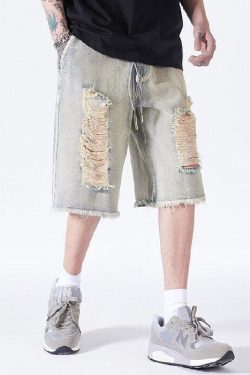 Y2K Retro Distressed Light Wash Denim Shorts - Perfect for 90s and Grunge Outfits