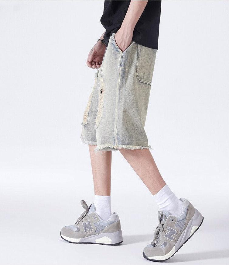Y2K Retro Distressed Light Wash Denim Shorts - Perfect for 90s and Grunge Outfits Y2K Retro Distressed Light Wash Denim Shorts - Perfect for 90s and Grunge Outfits